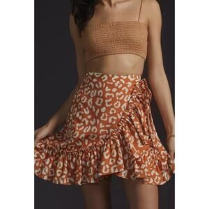 Anthropologie Hutch Wrap Mini Skirt in Orange Motif Size XS